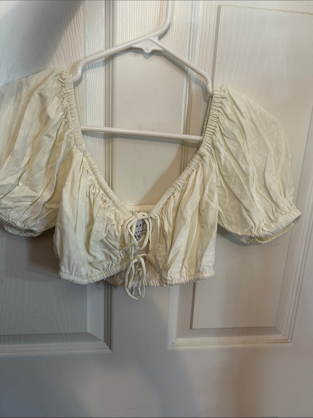 Cropped Cream Peasant Tie-Front Women’s Top